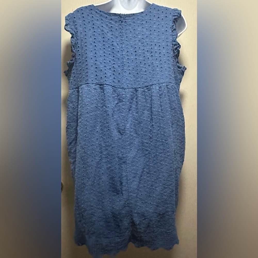Blue Eyelet Babydoll Dress with Ruffle Sleeves - Size Large - Summer Chic - Picture 5 of 16